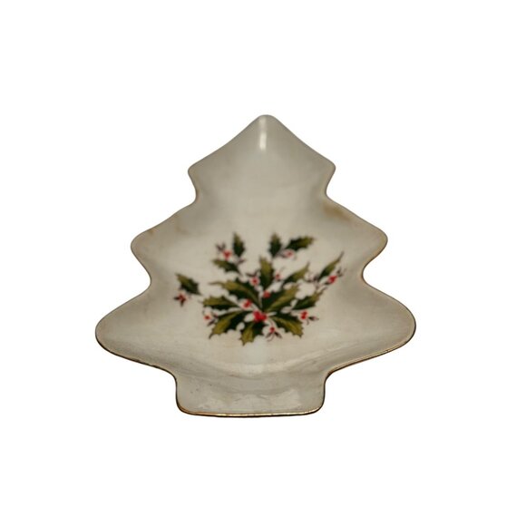 Porcelain Tree Shape Plate With Holly Design Holiday Theme - Picture 7 of 7